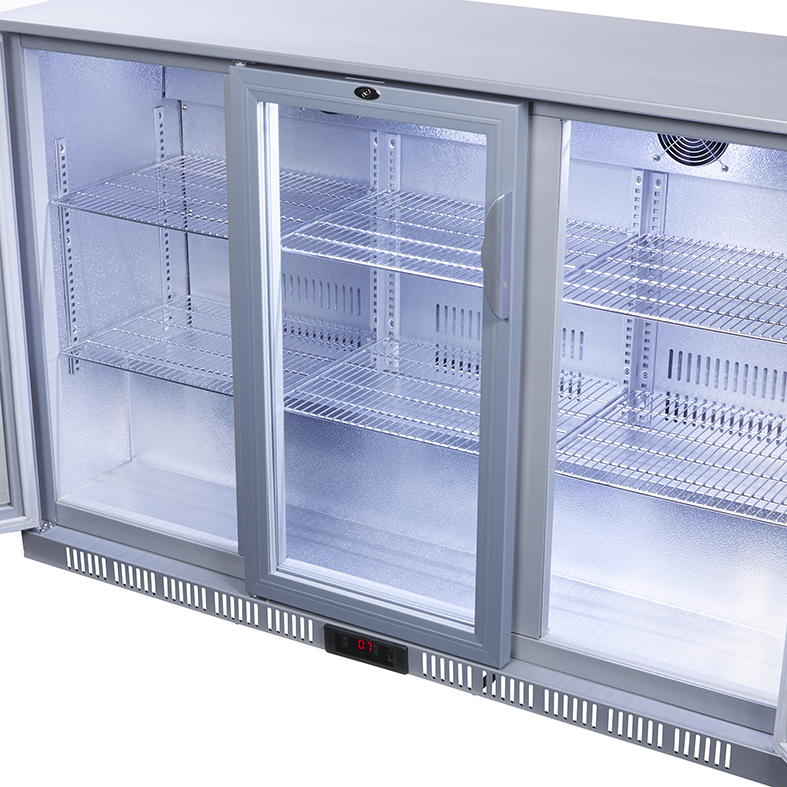 Glass Door Cooler - back bar cooler - 3 sliding doors - self-closing - silver - GCUC300