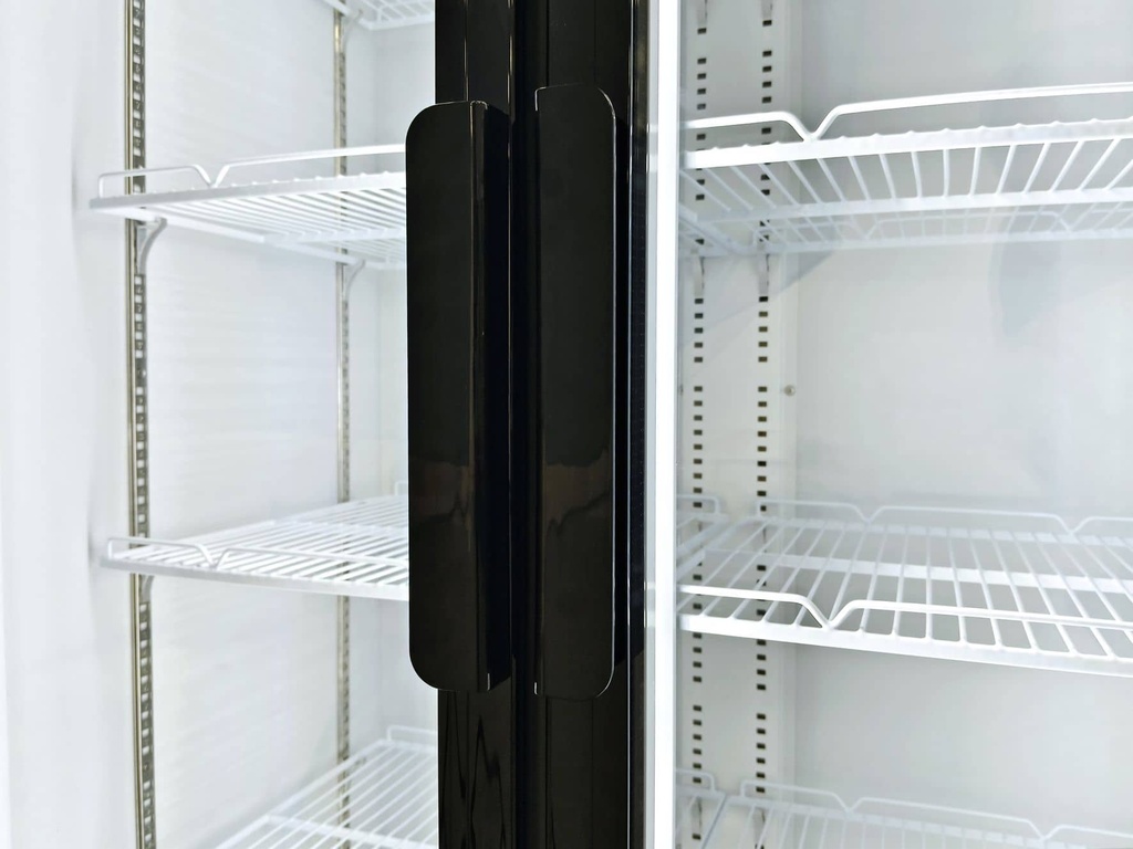 Large Beverage Refrigerator for Supermarkets - With Two Doors, 4 Wheels, LED, Advertisement Display - GCDC600