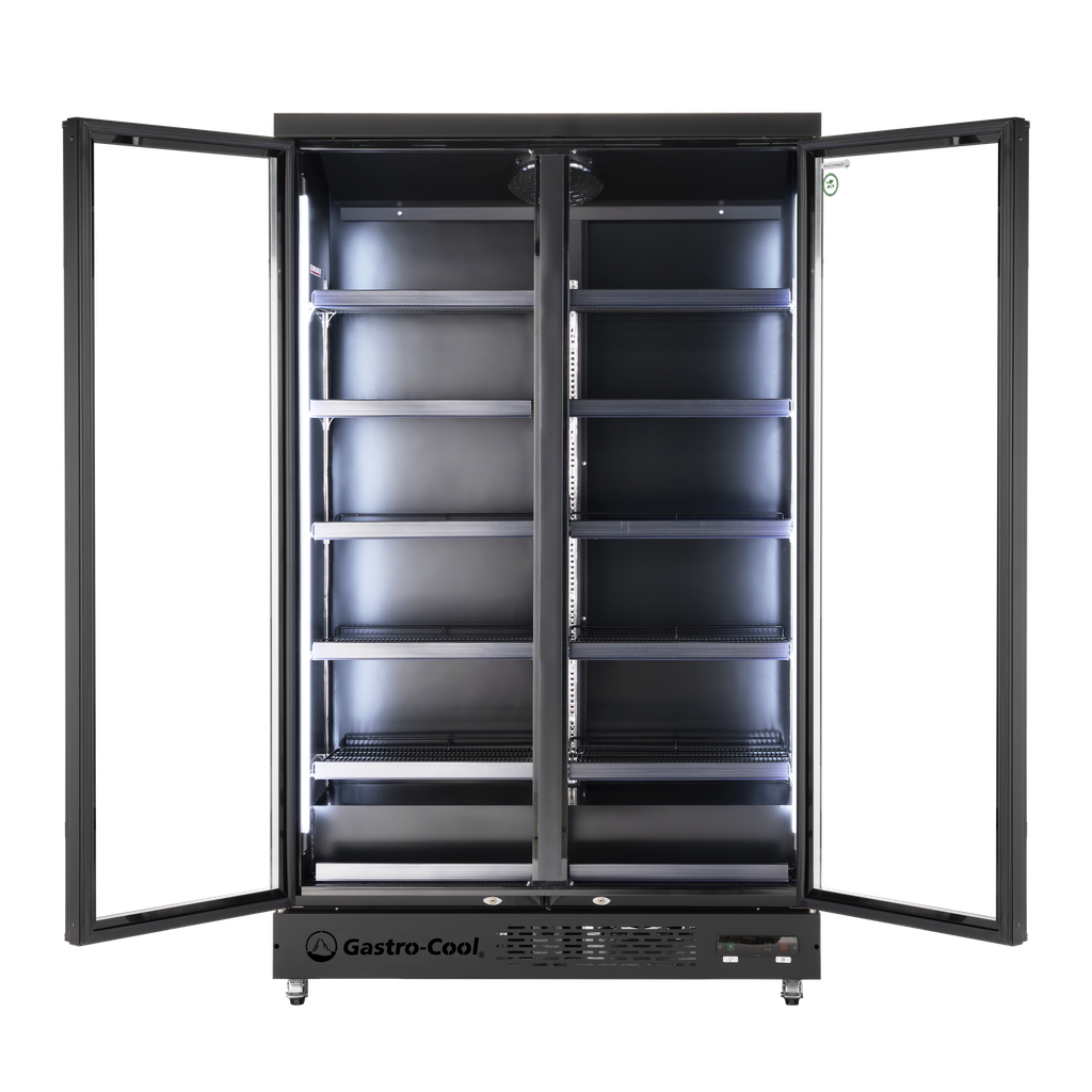 Supermarket Refrigerator - 4 Wheels - LED - 2 glass doors - black - GD1050