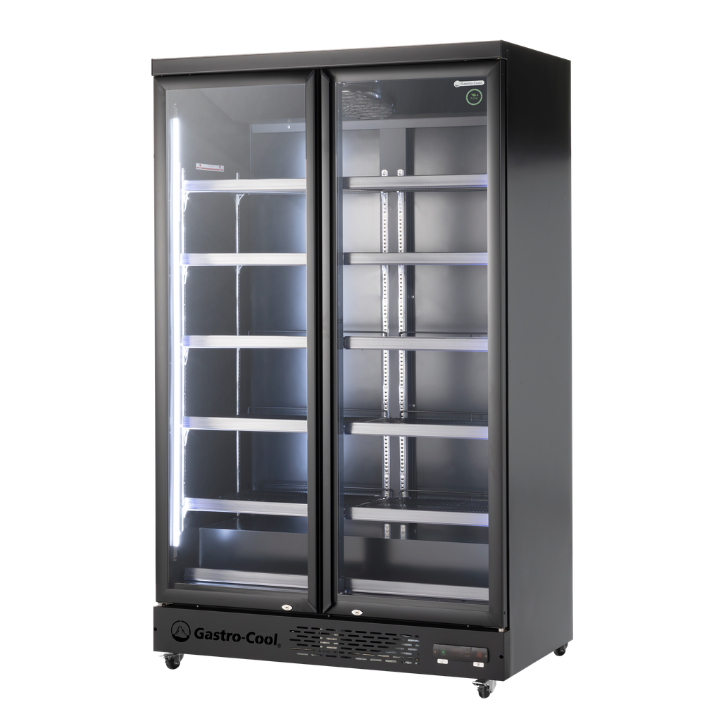 Supermarket Refrigerator - 4 Wheels - LED - 2 glass doors - black - GD1050