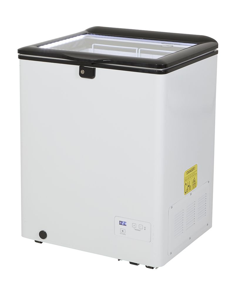 Chest Freezer with glass lid and two flexible wire baskets - white/black - GCFC100