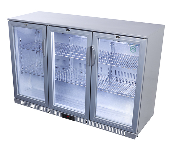 Glass Door Cooler - back bar cooler - 3 sliding doors - self-closing - silver - GCUC300