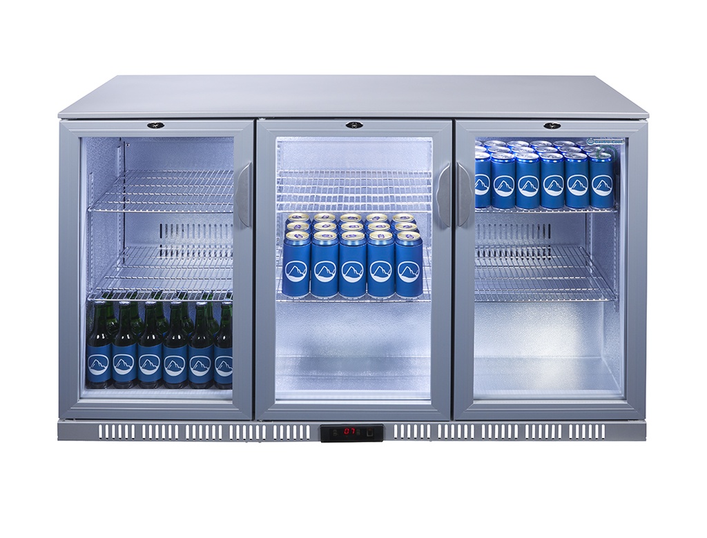 Glass Door Cooler - back bar cooler - 3 sliding doors - self-closing - silver - GCUC300