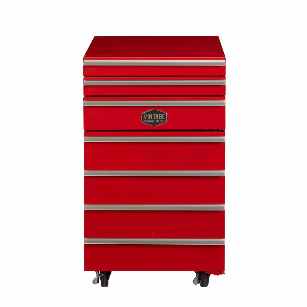 Mobiler Werkzeugwagen Kühlschrank - Industriedesign Minibar 50L mit Schubladen und Rädern - Rot/Schwarz - Design Kühlschrank für Werkstatt, Garage und Man Cave