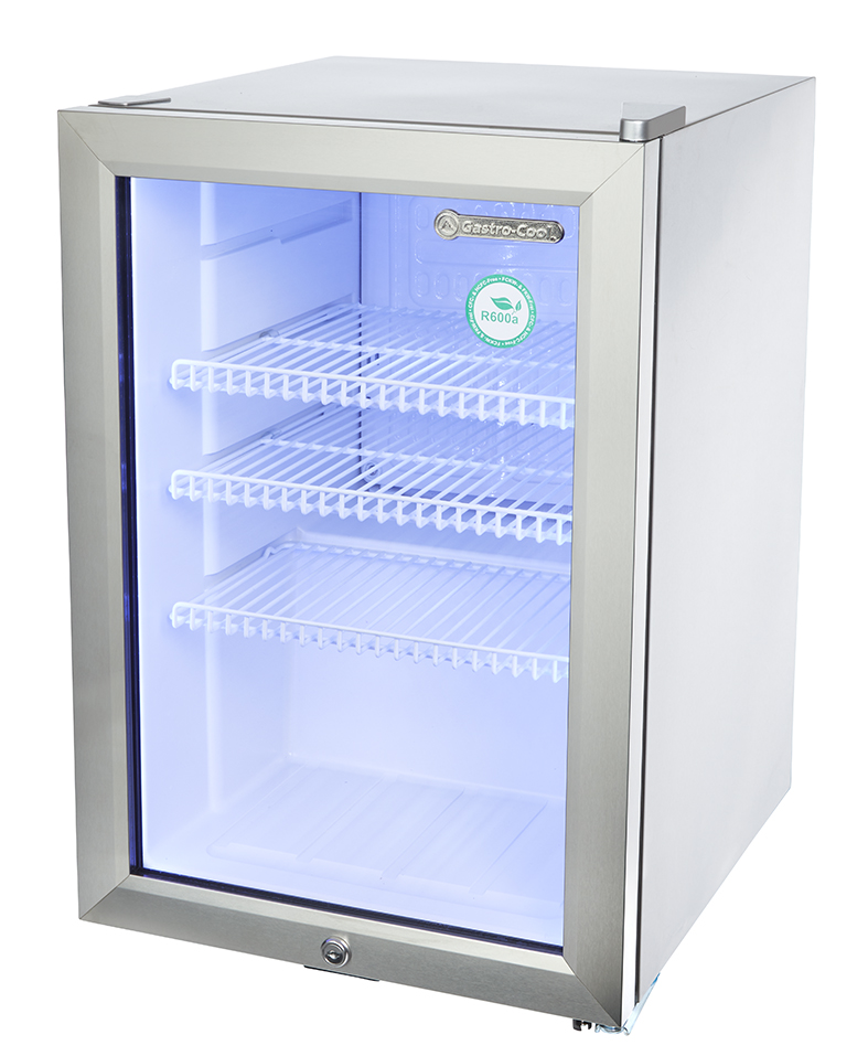 Stainless steel mini fridge with glass door - LED interior lighting - GCKW65