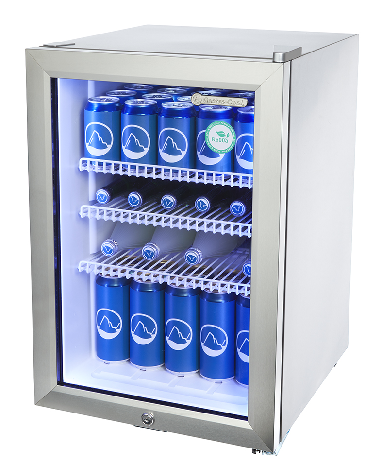 Stainless steel mini fridge with glass door - LED interior lighting - GCKW65