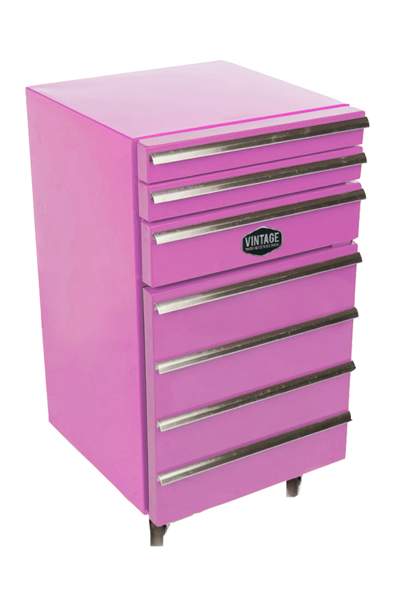 [703914] Nevera Carro - Minibar Estilo Industrial 50L con Cajones y Ruedas - Rosa - Frigorífico de Diseño para Peluqueria -Salon de uñas