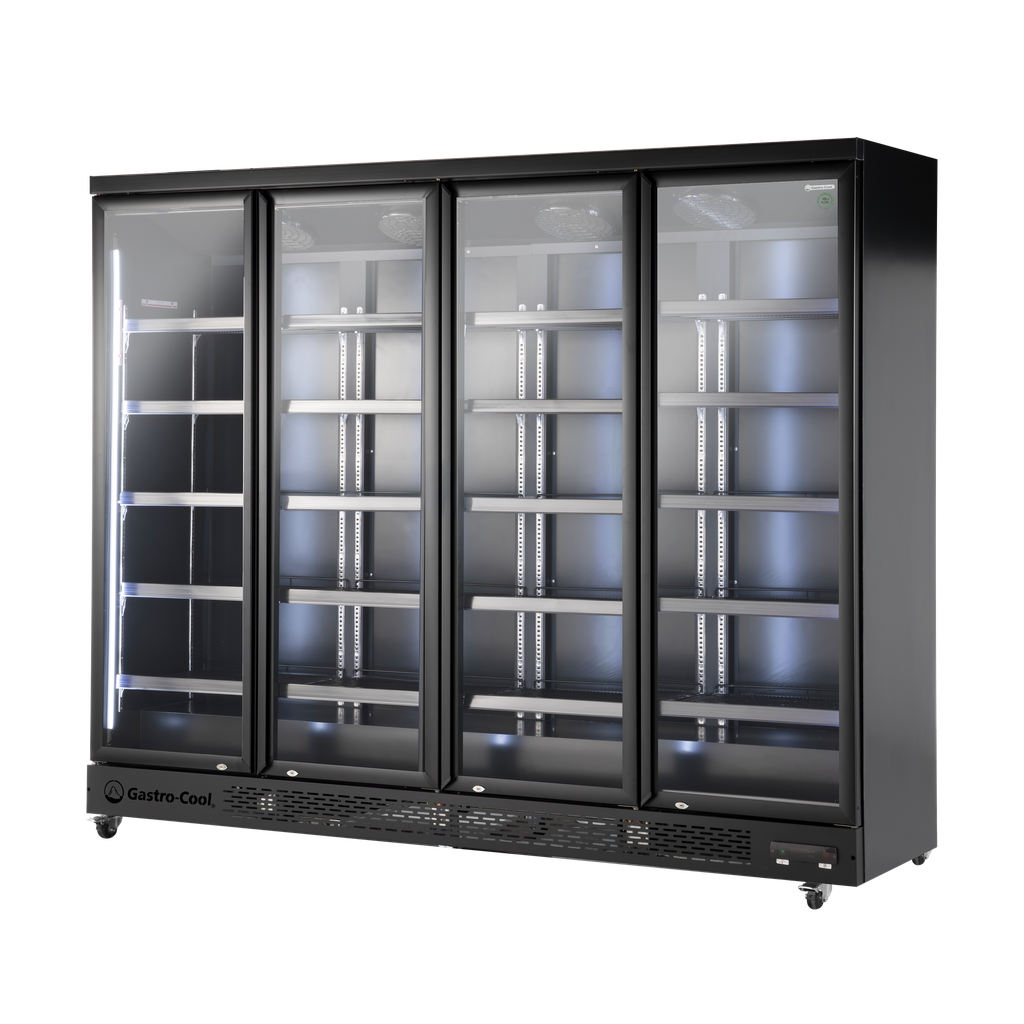 [267101] XXL Kühlschrank – 4 Türen – Für Supermärkte oder Tankstellen – Mit Rollen – LED – Schwarz – GD2200