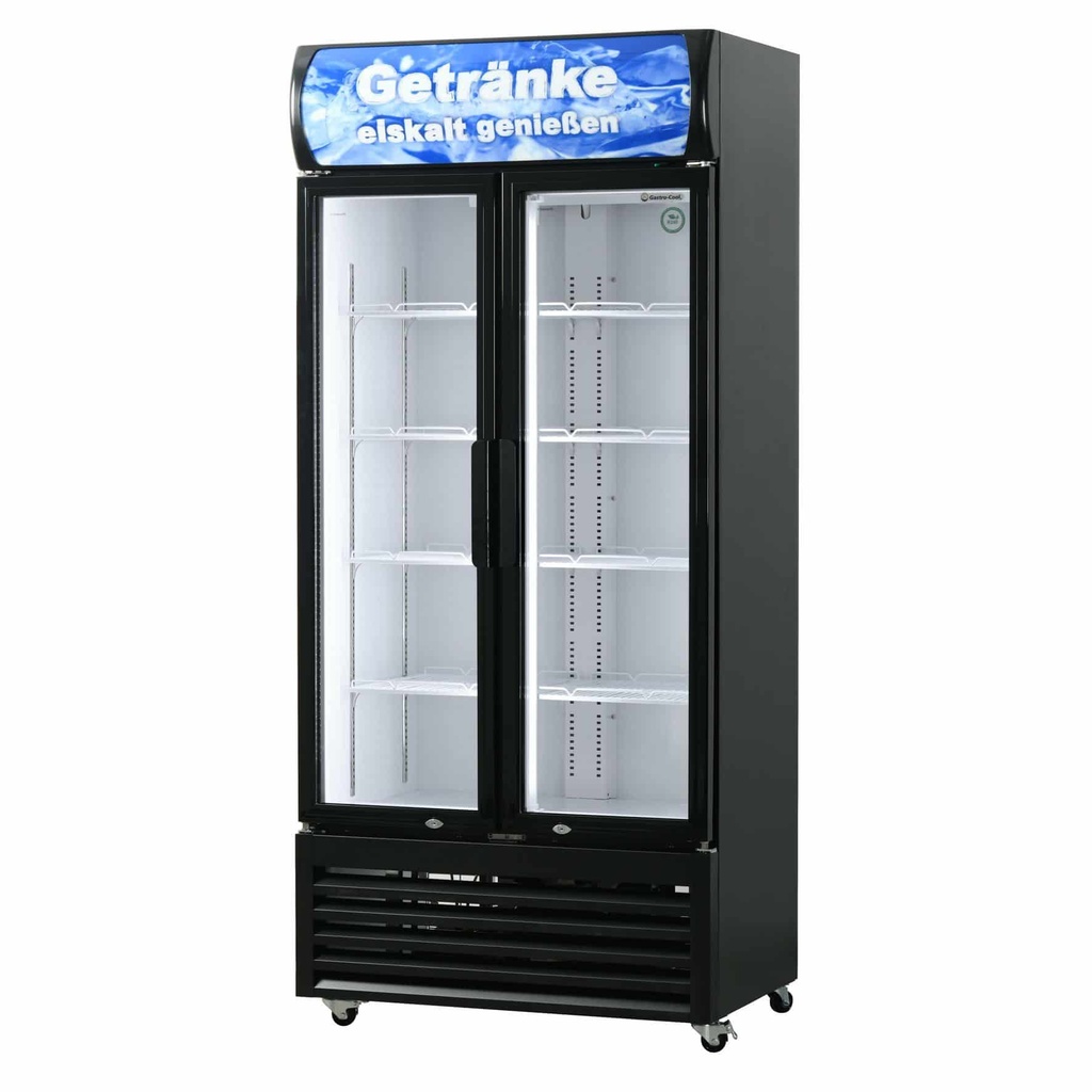 [141203] Large Beverage Refrigerator for Supermarkets - With Two Doors, 4 Wheels, LED, Advertisement Display - GCDC600