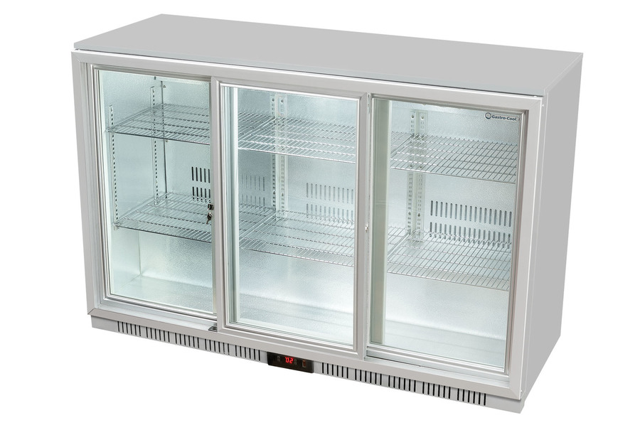 [217402] Gastro-Cool Thekenkühlschrank - Glastür - 3 Schiebetüren - silber - UC300