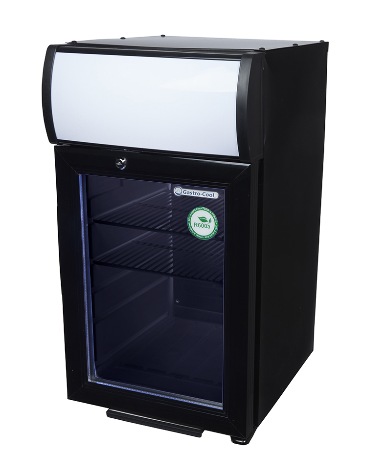 [101100] Kleiner Werbekühlschrank Schwarz mit Leuchthaube - DC25
