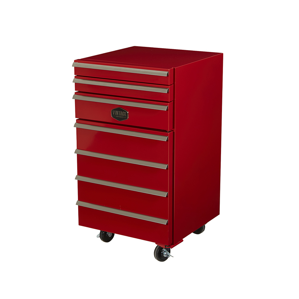 [703702] Nevera Carro de Herramientas Móvil - Minibar Estilo Industrial 50L - Rojo/Negro - Frigorífico de Diseño para Taller, Garaje y Man Cave